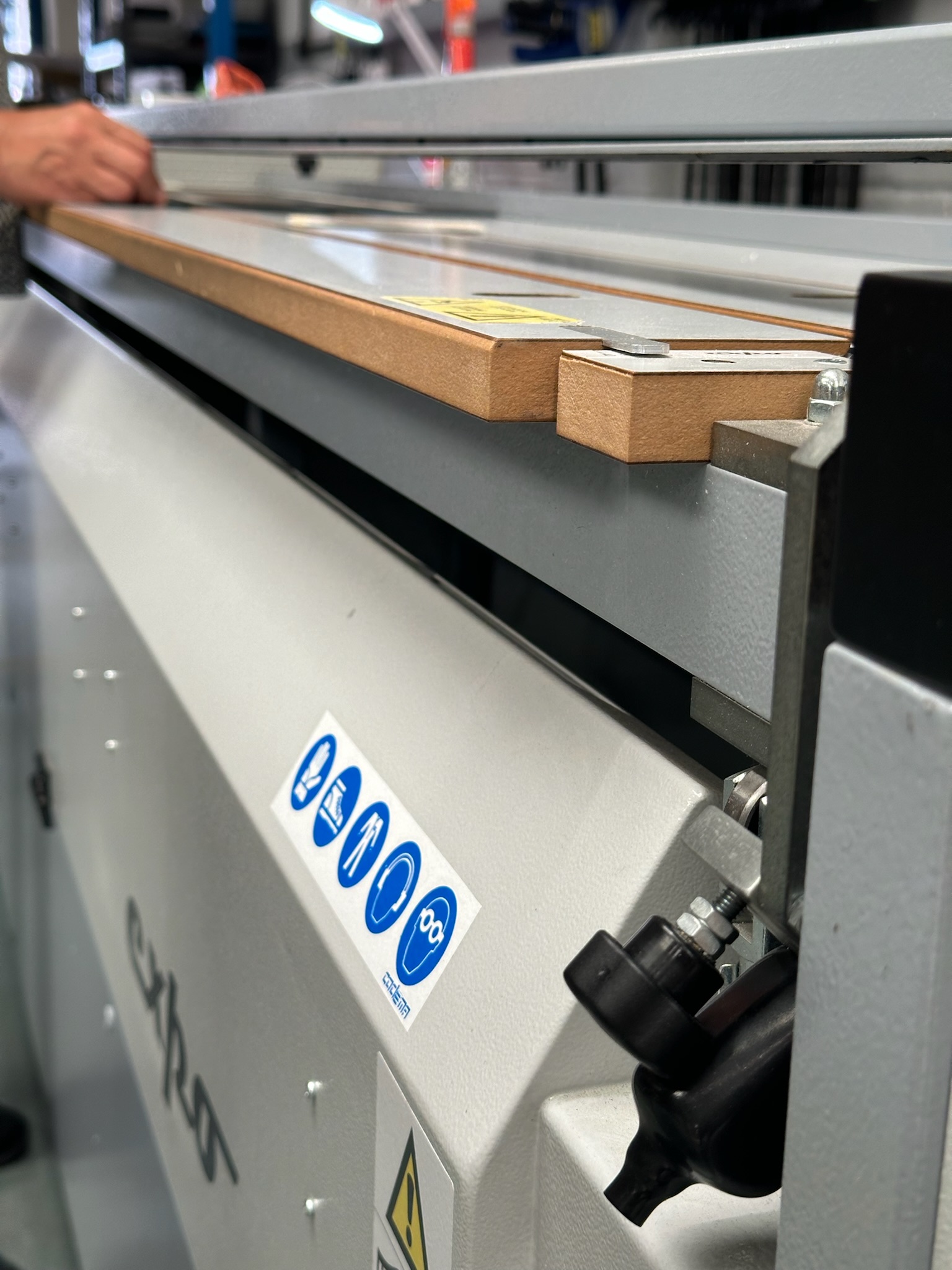 Close up of safety stickers on machine