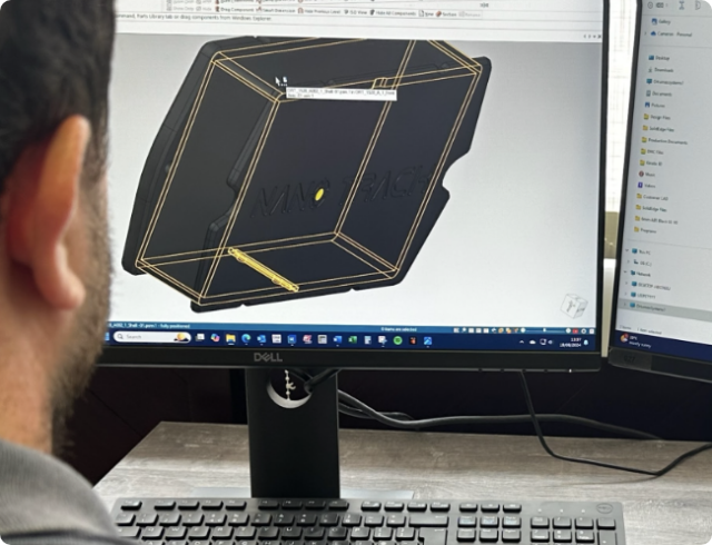 Man looking at the body of a case on a laptop screen